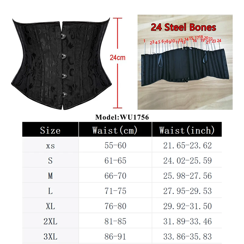 Underbust Black Corset Woman Belt Plus Size Top Short Faja Gaine Steel Boned Slimming Waist Corsets for Women Body Shapewear