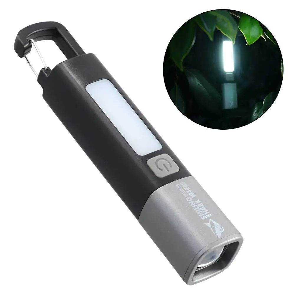 Strong Lighting ABS Flashlamp USB Charging Portable Outdoor Small Flashlight Camping Hanging Lamp Telescopic Focus COB Side Lamp