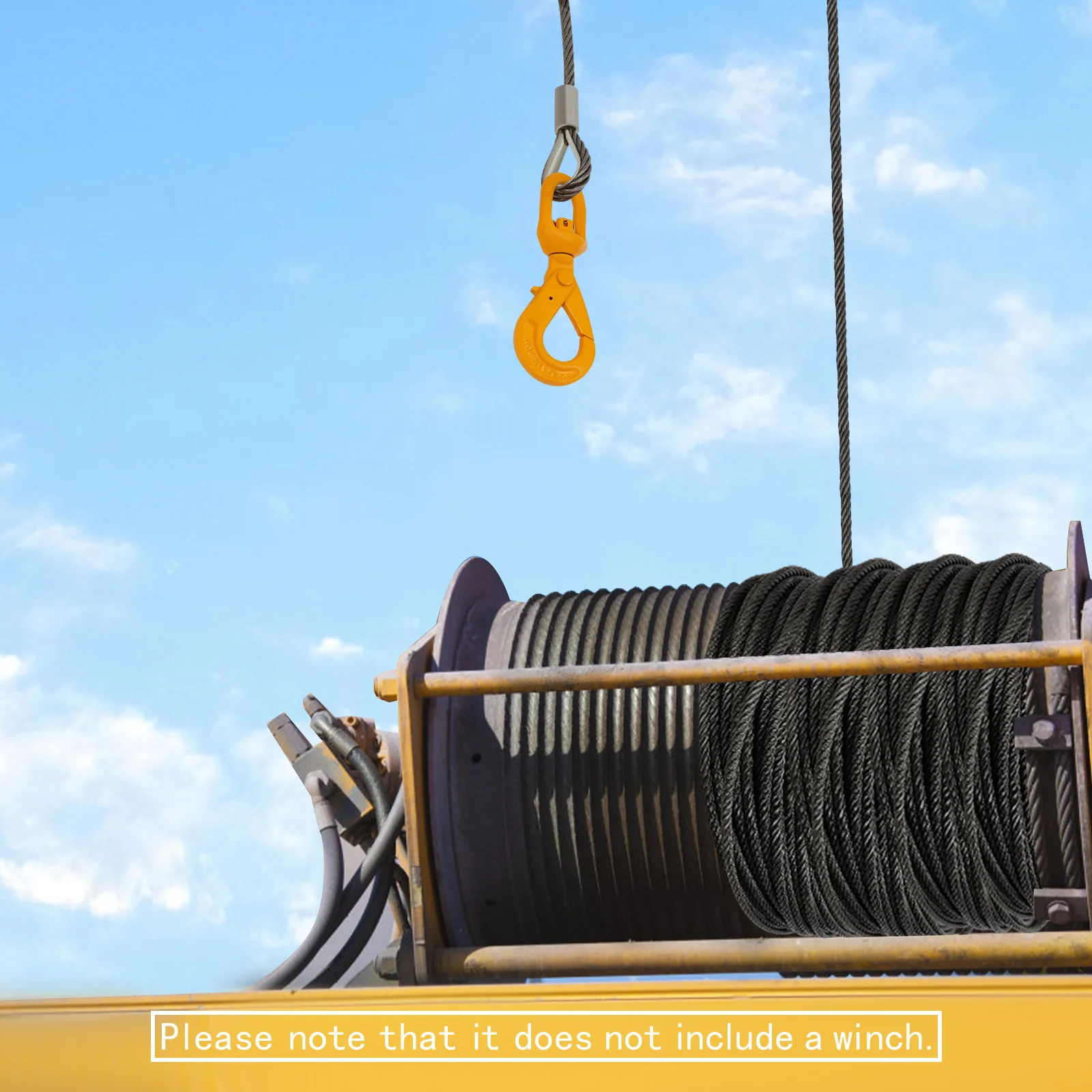 الكربون الصلب 1/2in * 75ft أسلاك الفولاذ حبل هوك الأصفر الذاتي قفل السلامة هوك عالية القوة الحاملة حبل الزيت الثقيل #1