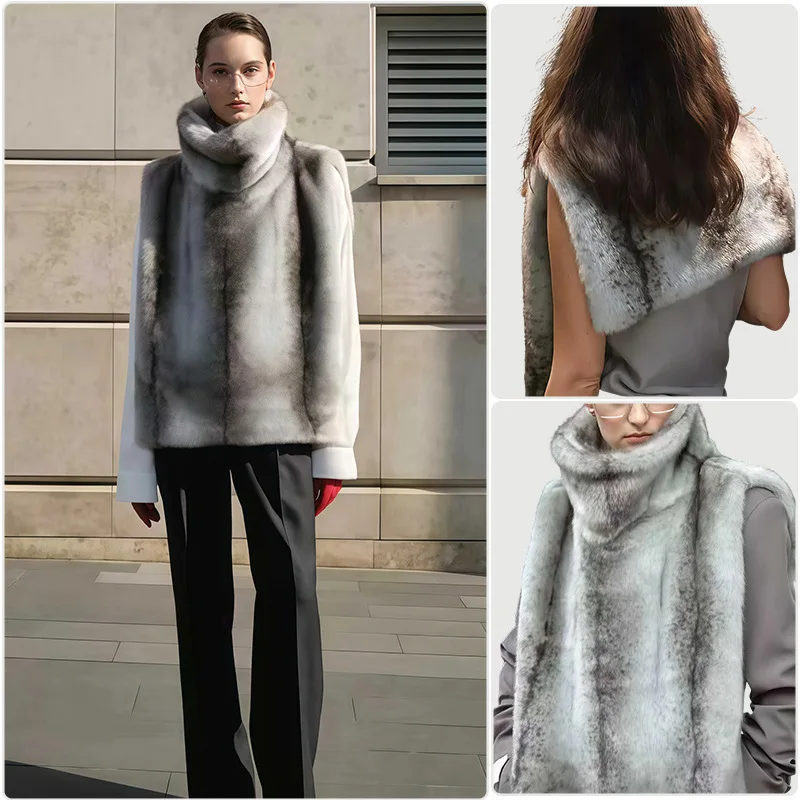 تصميم الشتاء النساء ايكو الفراء سترة فضفاضة الفضة الرمادية الدائمة طوق سيدة فرو منك سترة أفخم أكمام معطف الفرو للإناث #2