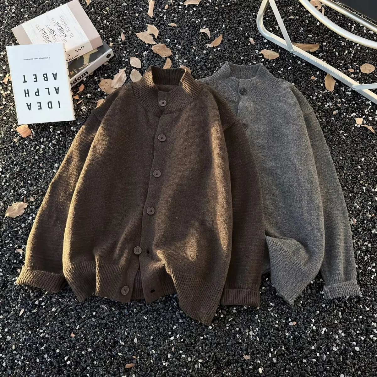 

American Sle V-Ne Knitted Sweater Cardigan Men's Color Casual Loose Fit Winter Outerwear Polyester Fiber