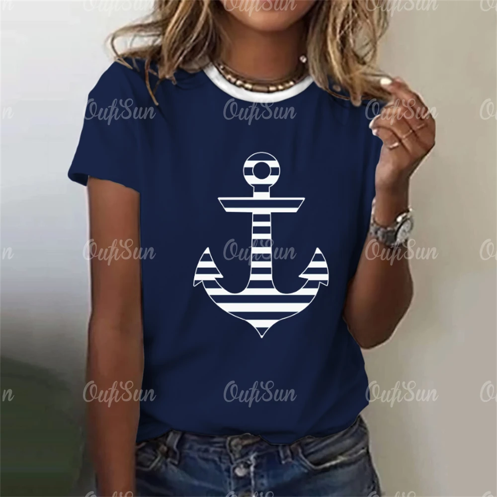 Women\'s T Shirt Ship Anchor Print Summer Casual Short Sleeve 3d T Shirts Streetwear O Neck Pullover Oversized Female Clothing