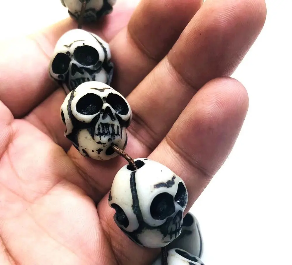 10 pcs Unique Skull Carving Men's Bracelet limitation Yak Bone Material Bone Art Vintage Bracelets  ymm