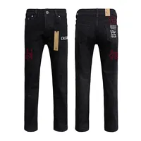 New KSUBI Cross Jeans Men Classic Retro wash black Letter Embroidery Trend Daily Casual Low Rise Stretch Skinny Jeans BrandPants