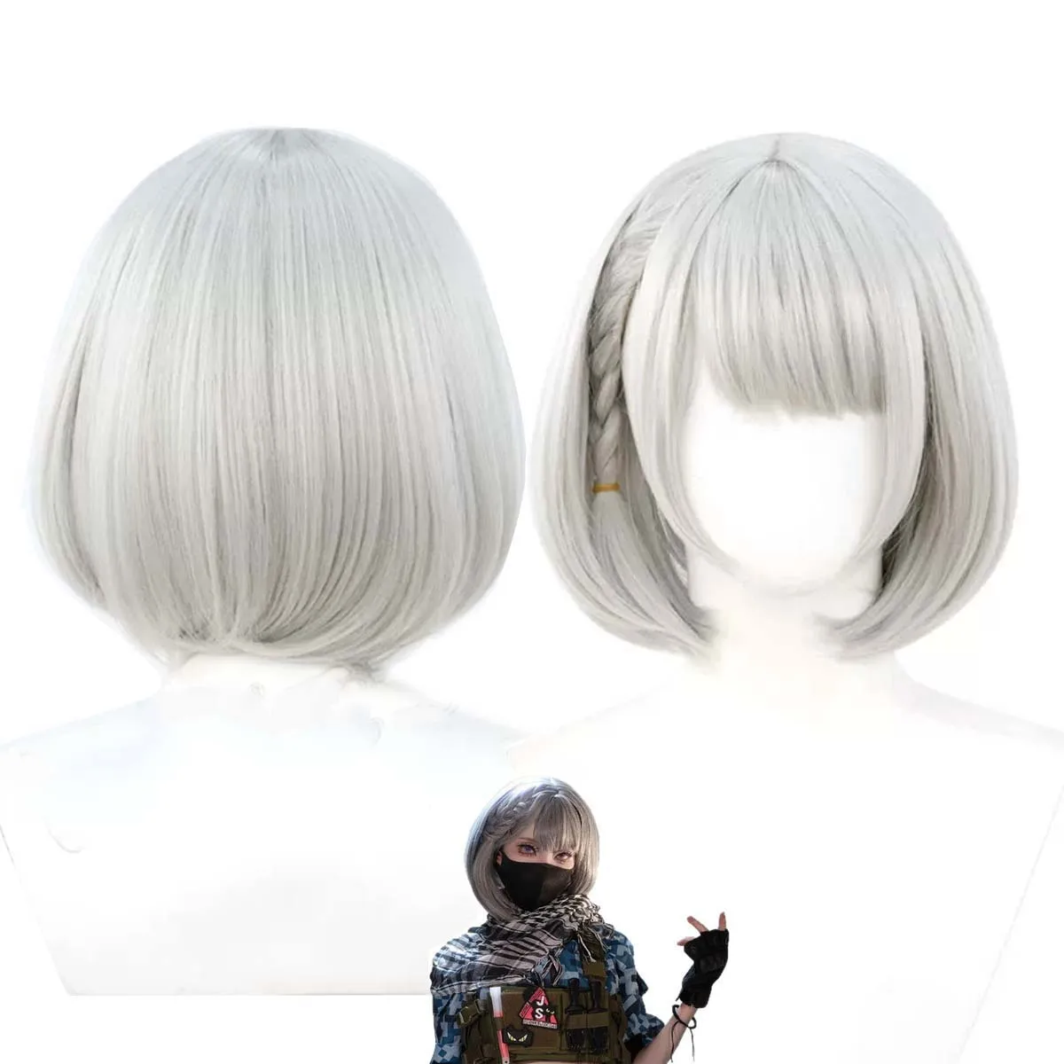 Women Game Delta Action Hackclaw Cosplay Short Gray Bob Heat Resistant Synthetic Hair Wig