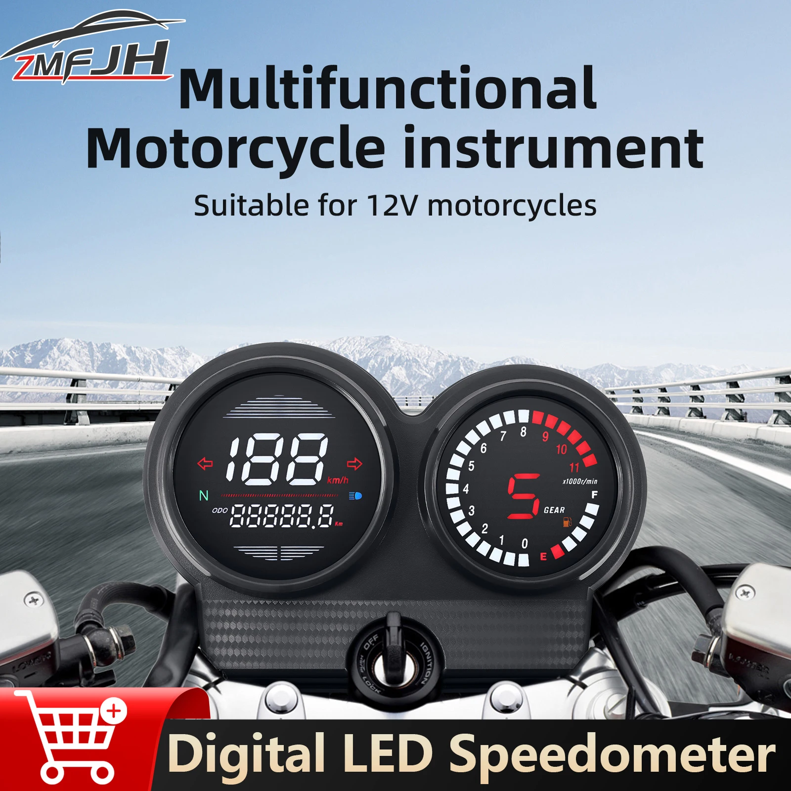 

Digital Motorcycle Speedometer Fuel Level RPM Odometer Gear Speed Instrument Panel With Turn Signal Light Waterproof Tachometer