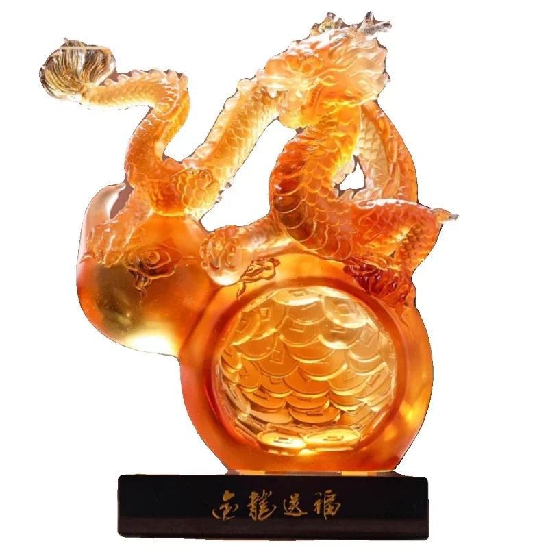 apply to Golden Dragon Sending Blessing Glass Dragon Decoration Dragon Year Mascot Decoration Opening Gift