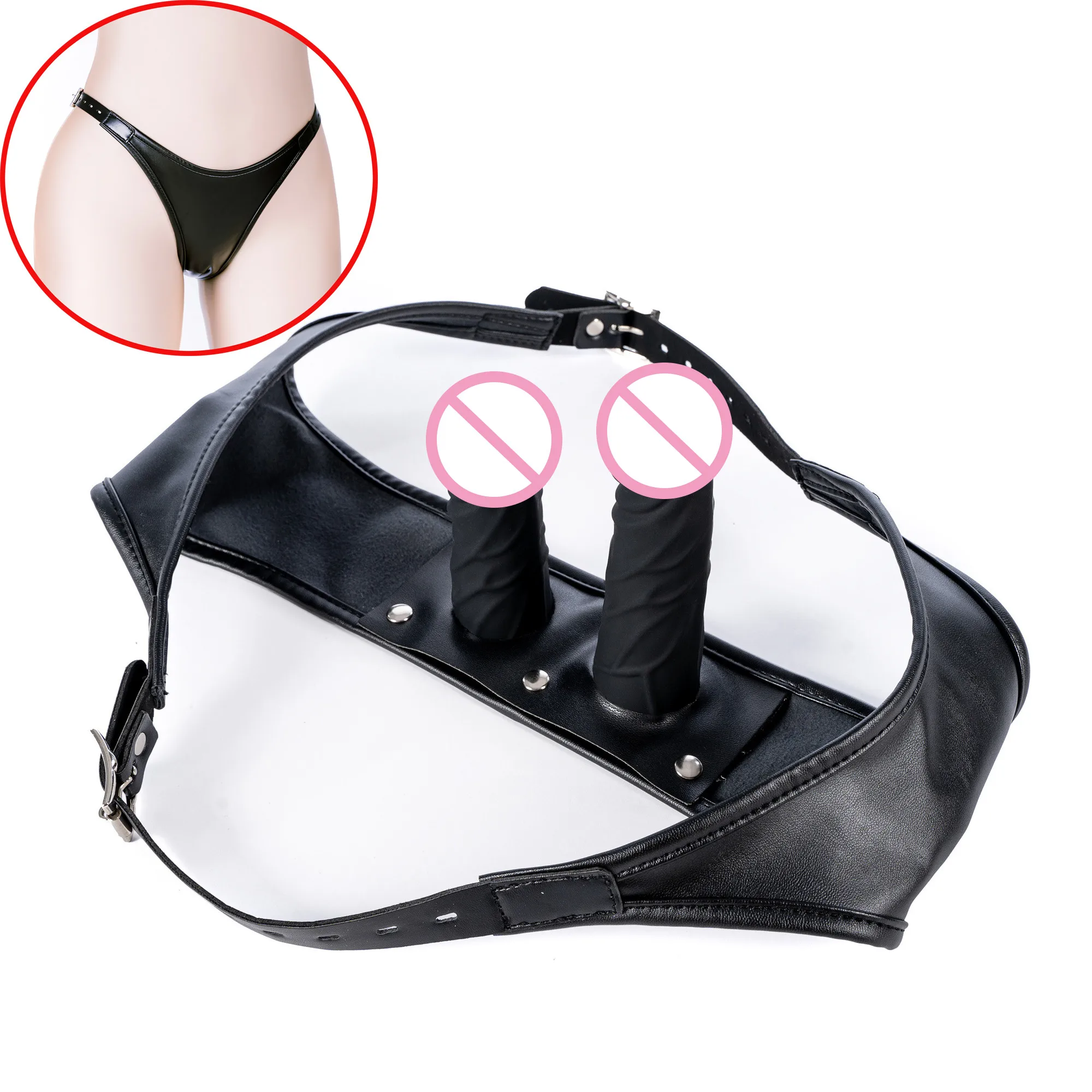 Leather Strapon Harness Panties Strap On Silicone Double Dildo Anal Butt Plug For Women Lesbian Masturbation Chastity Panties