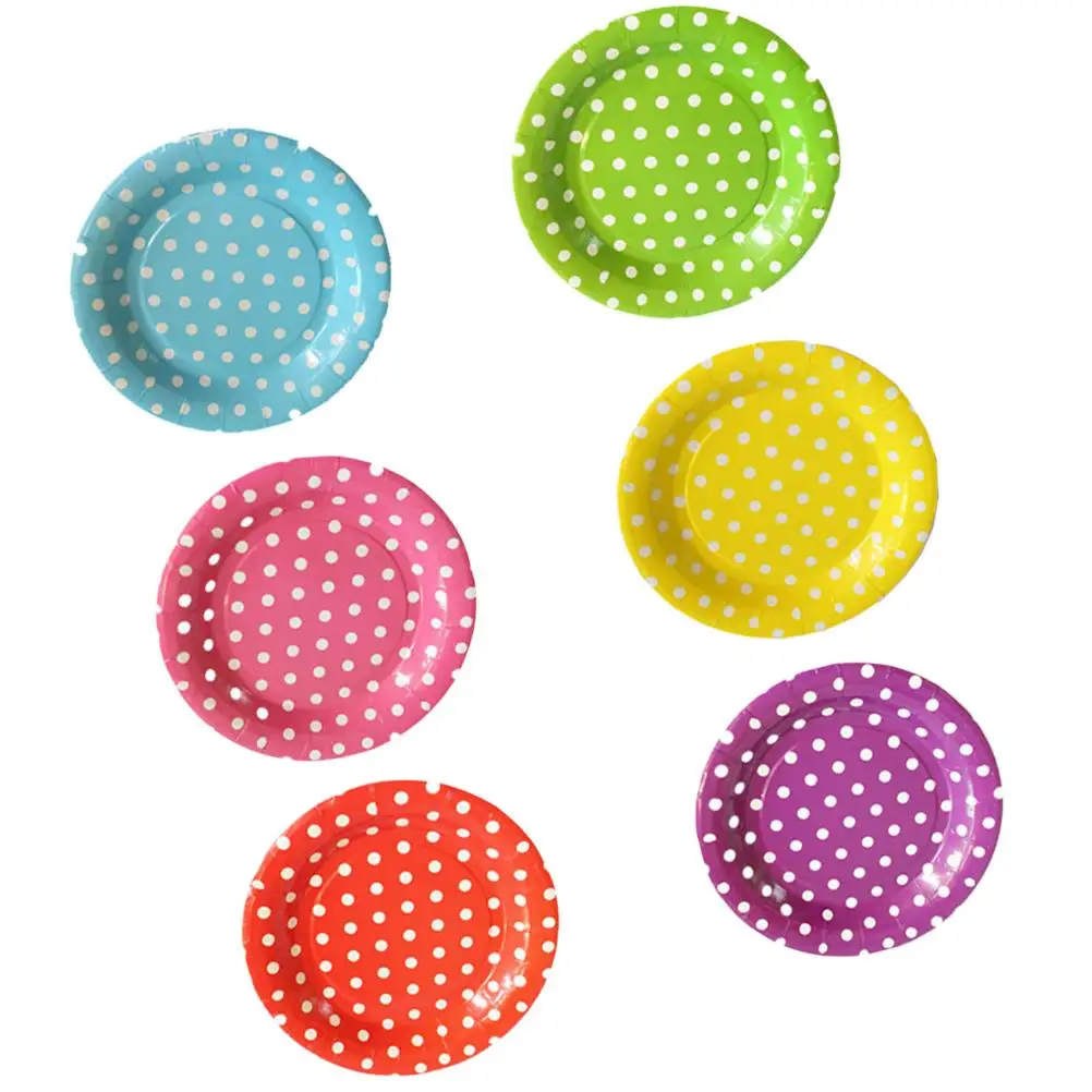 

60 Pcs Barbecue Dishes Party Wedding Supplies Cake Tray Paper Multicolor Dot Round