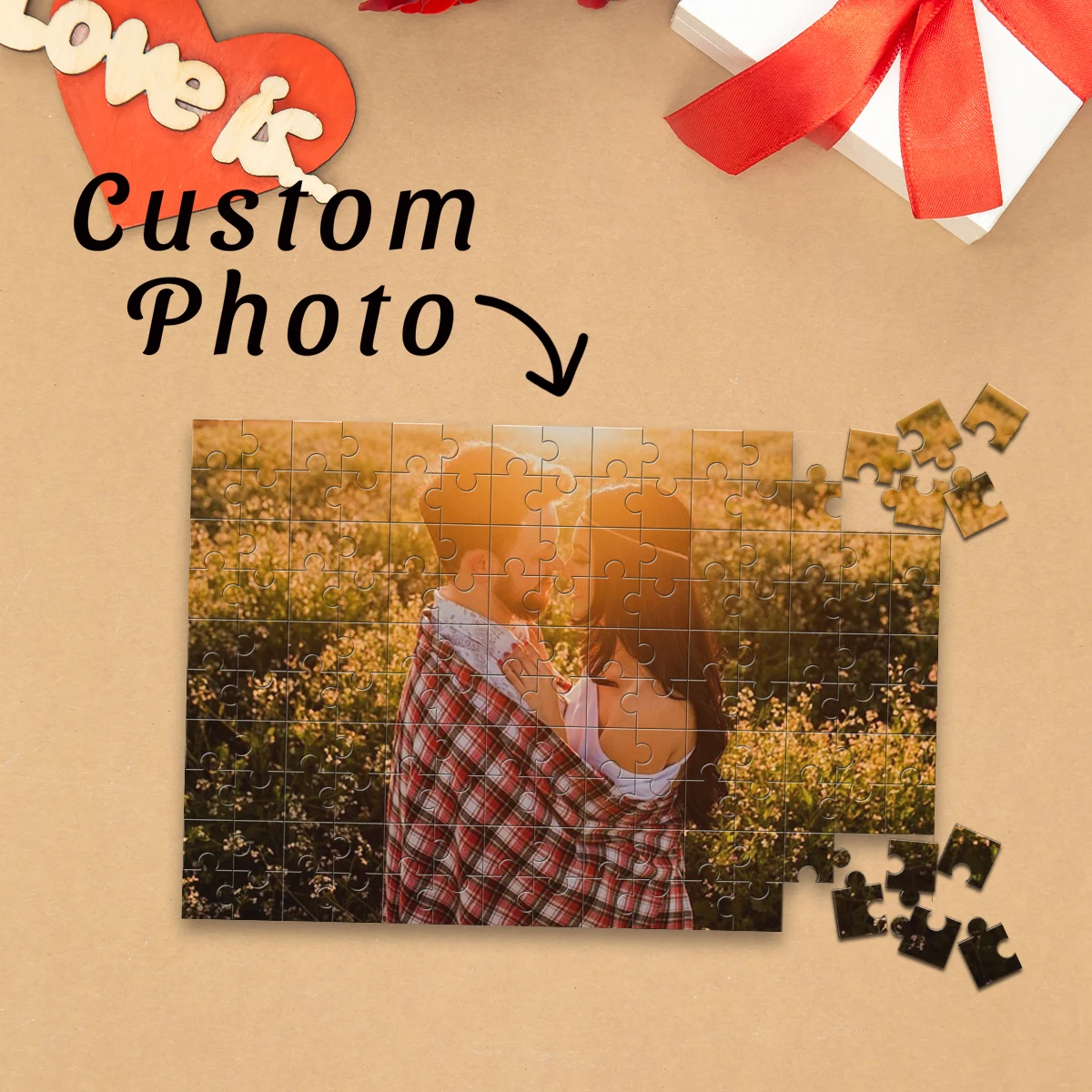 1pc Custom Photo Single Portrait Wooden Jigsaw Puzzle,Ideal Anniversary,Wedding,Birthday,Valentine Gift For Family Friends