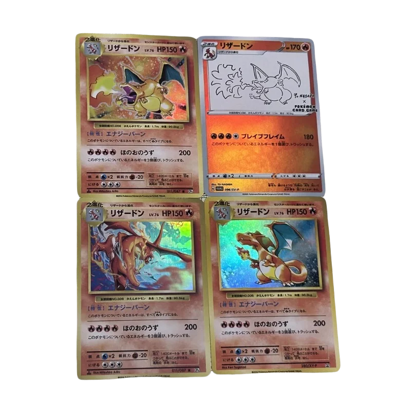 DIY Pokémon Charizard Flash Card Set Four Sheets Per Set  Anime Peripheral Game Collection Card Holiday Gift