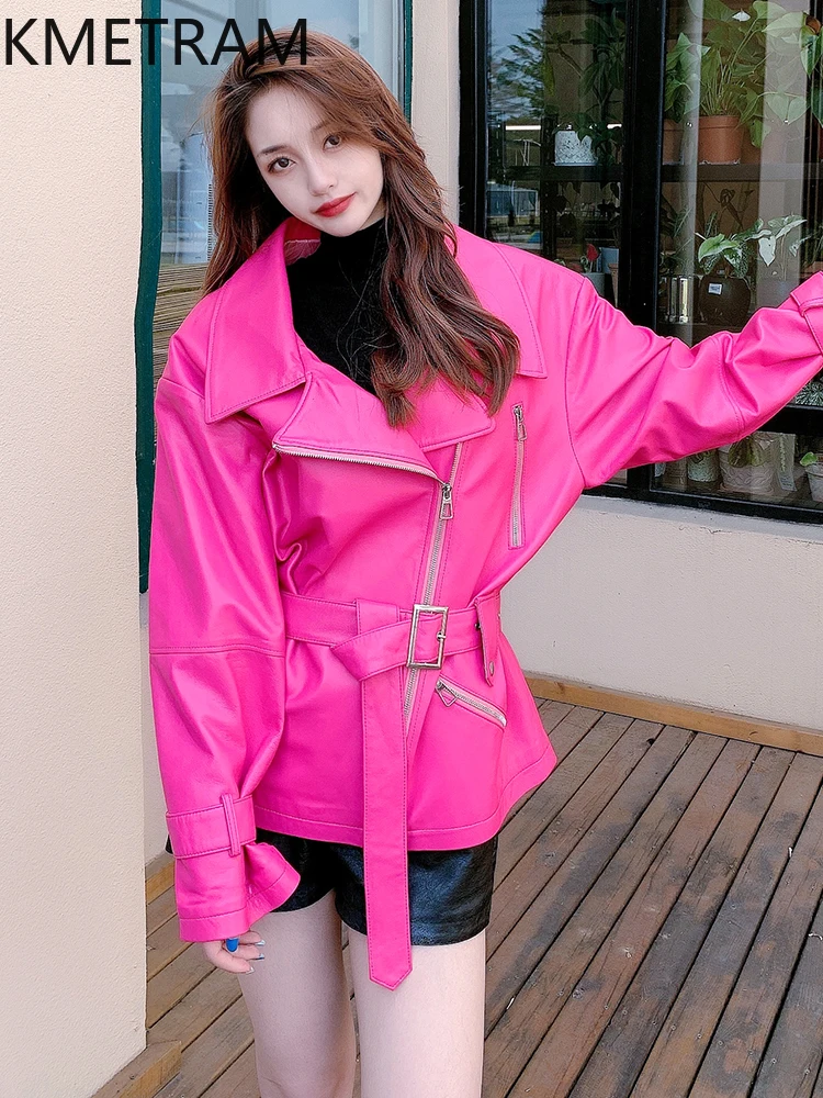 100 % obere Schicht aus Schaffelljacken für Damen, lockere Echtlederjacken mit Schnürung, neu in Oberbekleidung, Herbstkleidung, 2025 Omarбка