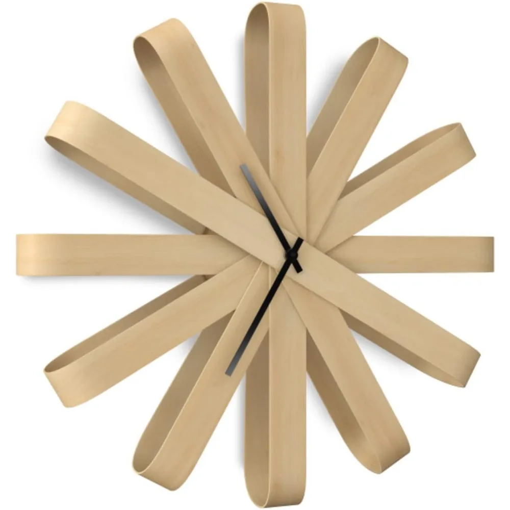 Ribbonwood Large Modern Wall Clock, Battery Operated, Silent, Non Ticking, Unique, 20