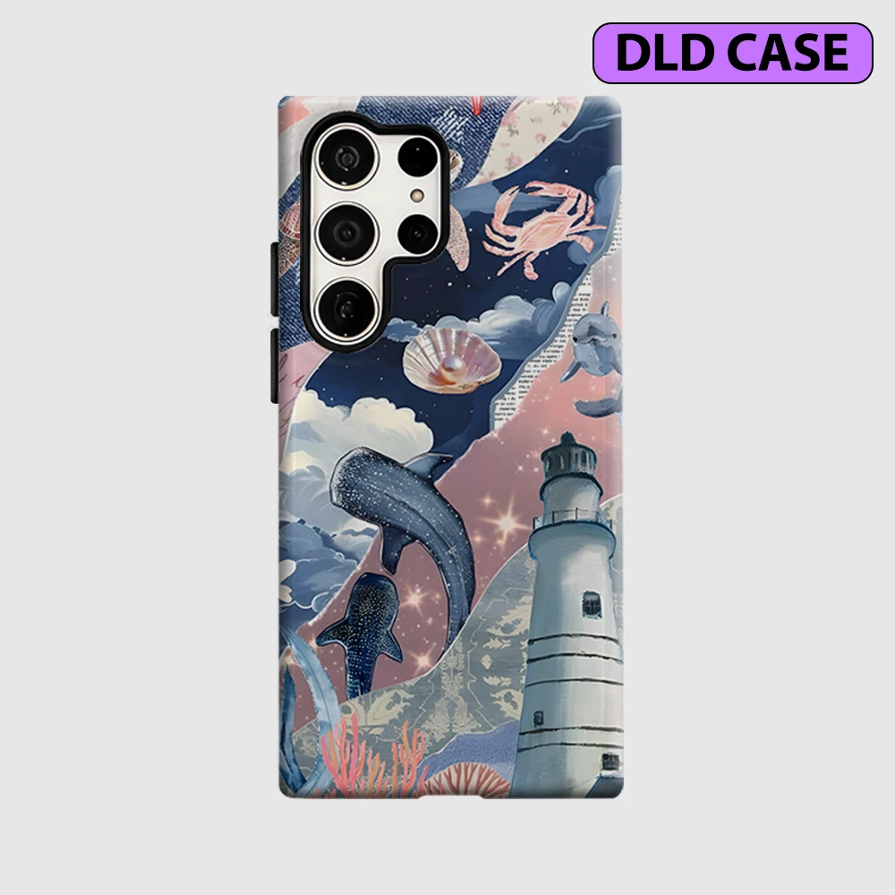Coastal Collage Phone Case for Samsung Galaxy S26 S25 Ultra S24 S23 Ultra Plus Shockproof Double Layer Tough Back Cover