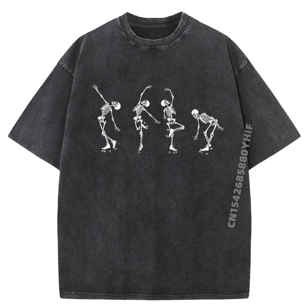 

Skeletons Dance On Roller Skates Skate Roller Derby Funny T Shirts Mens Fashionable And Trendy Washed T Shirt HOLIDAYS