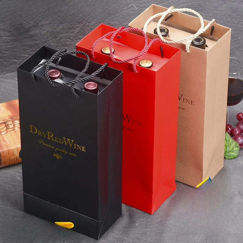 Double Bottle Red Wine Gift Box Bag Empty Box Single Bottle Whole Box Wine Gift Box Paper Box Handheld Pair Packaging