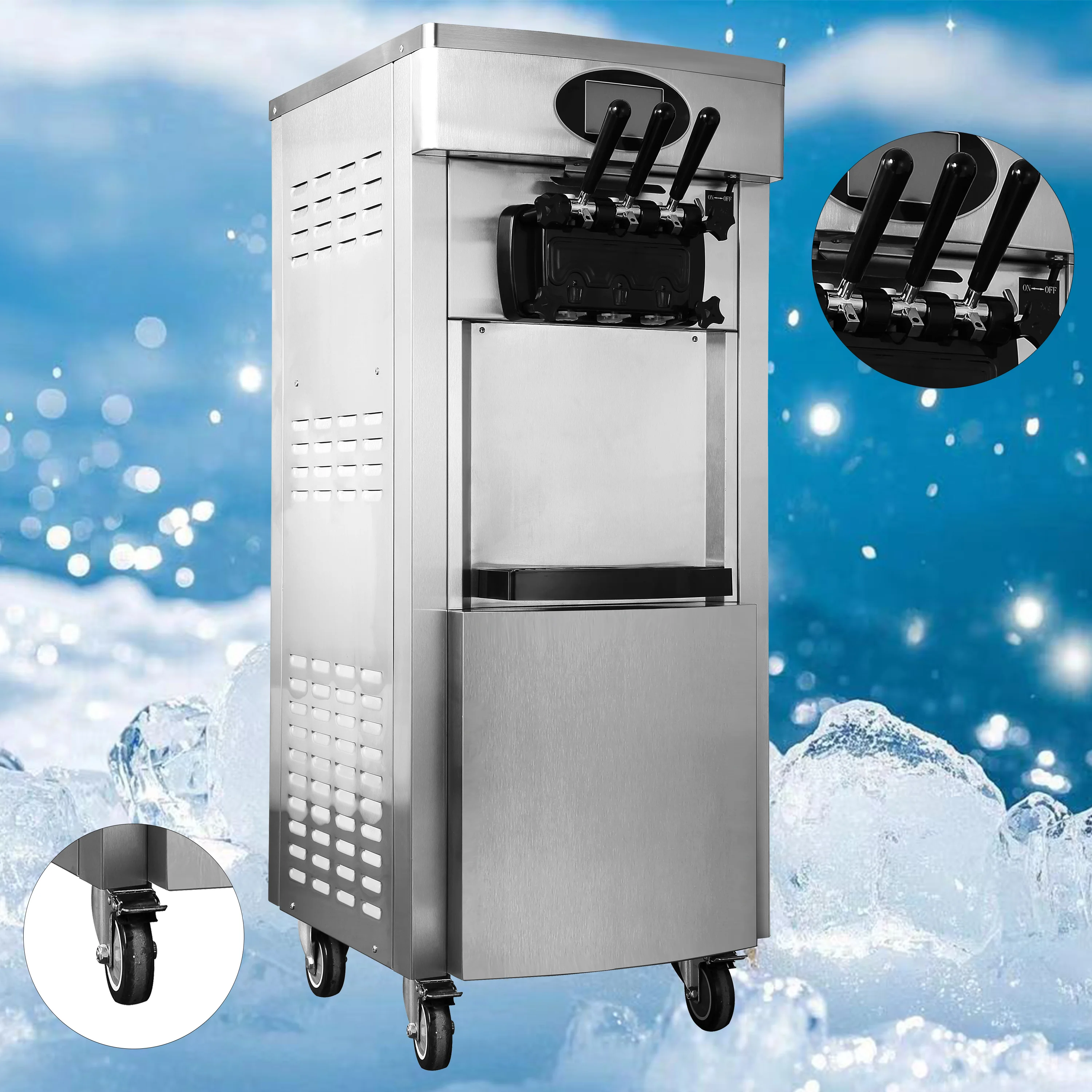 

18-28 L/H Stainless Steel Automatic Soft Ice Cream Machine Commercial 3 Flavors Ice Cream Machine