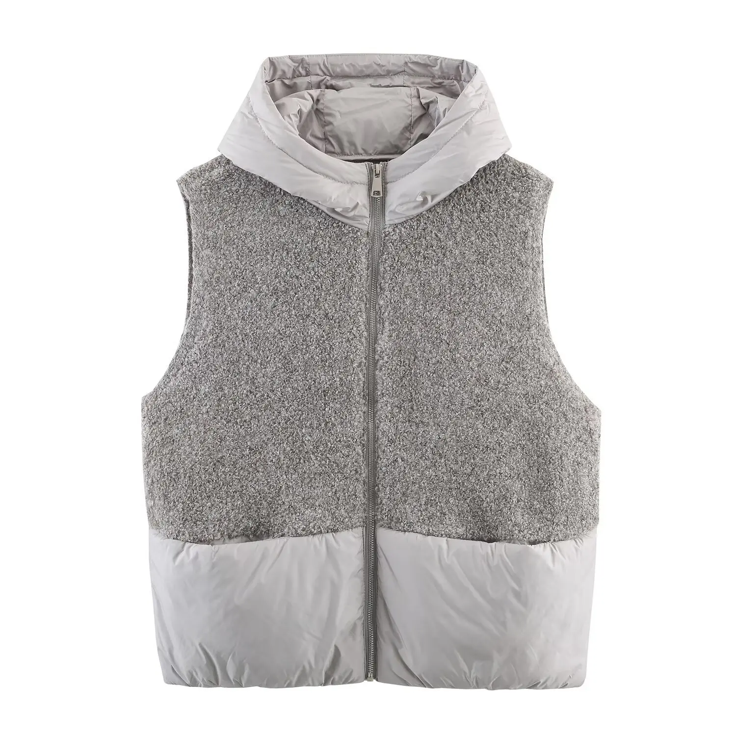 2026 شتاء جديد أزياء المرأة سترة سترة تيري القماش مبطن القطن المرقعة مقنعين سستة أكمام محبوك سترة #3