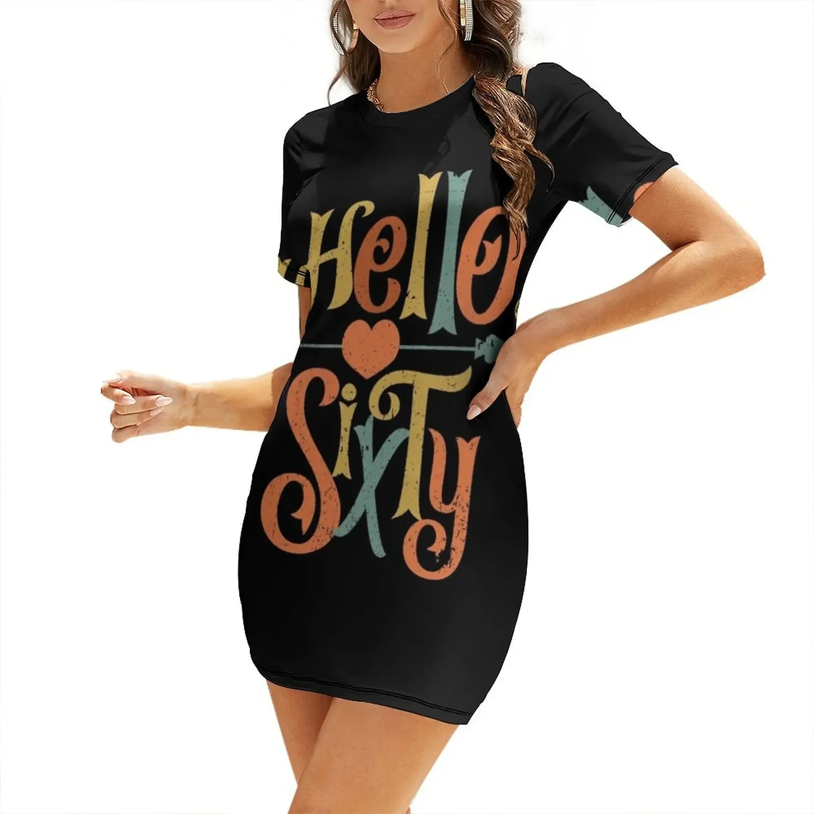

Vintage Hello Sixty 60th Birthday Gift Short-Sleeved Dress dress for woman Women's summer dress women's dresses luxury