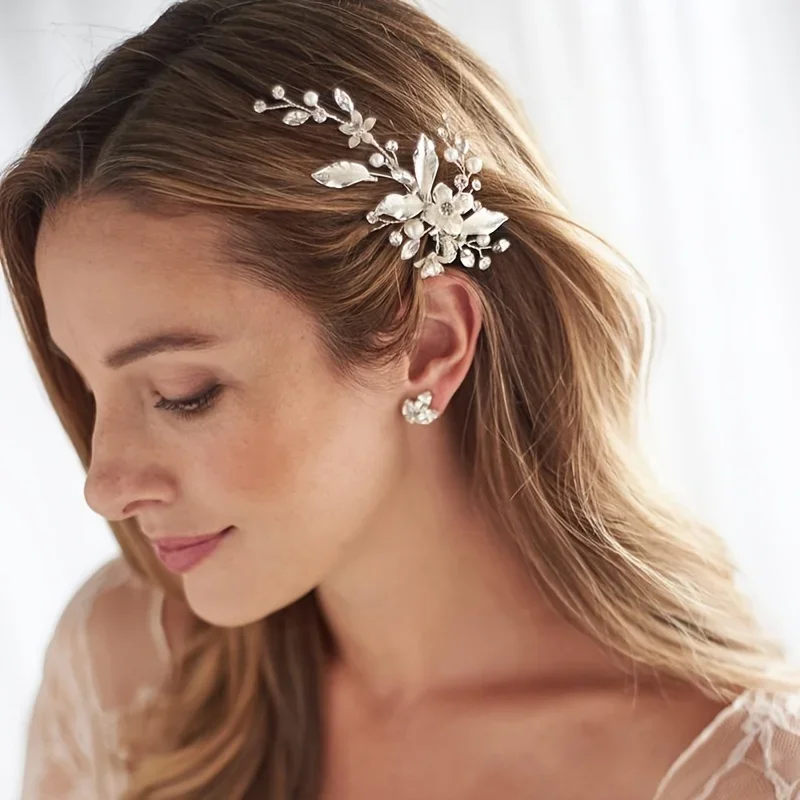 Trendy Gold Silver Color Flower Leaf Crystal Hairpin Headband Tiara Bridal Wedding Hair Accessories Headpiece Jewelry Ornaments image 2