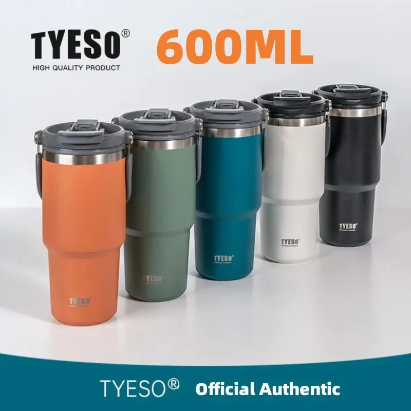 600ML Tyeso Coffee Cup Stainless Steel Thermos Bottle Portable Vacuum Mug Thermos Insulated Car Cup Milk Tea Water Bottle