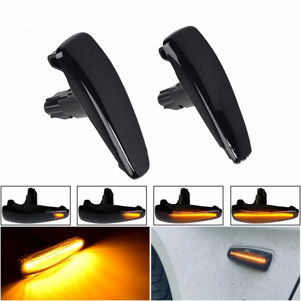 Dynamic Sequential LED Side Marker Light For Mitsubishi Outlander Phantom Amber Flowing Fender Turn Signal Lamp Black ABS Pair