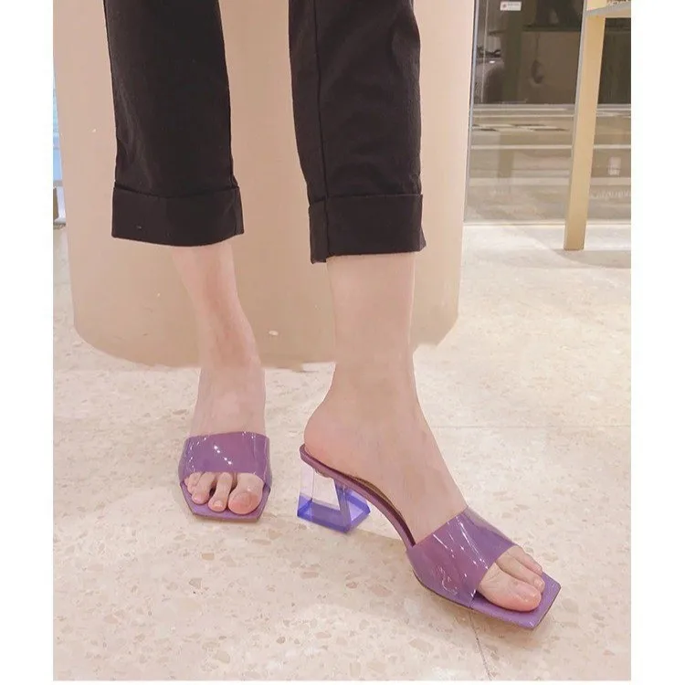 Women Sexy Clear Crystal High Heels Shoes 2023 Summer New Simple Slip on Shallow Mules Slippers Pumps Zapatos De Mujer Sandals