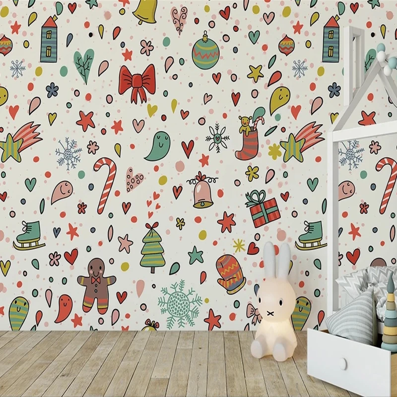 Custom Large Size Wallpaper 3D Cartoon Christmas Trees Gifts Stars Snowflakes TV Backrgound Wall Painting Mural Paper Home Decor