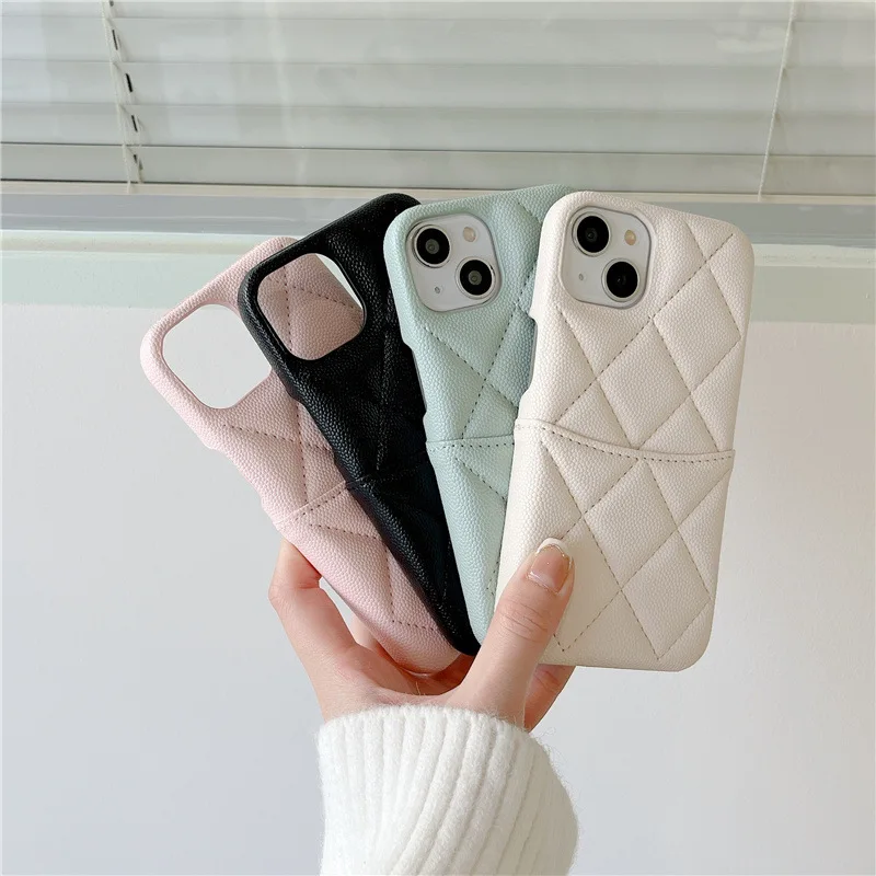 Small Fragrant Phone Case IPhone 15 Promax Wind Lingge Luxury Apple 11 Lychee Pattern 13 Leather 12 Insert Card Anti Collision