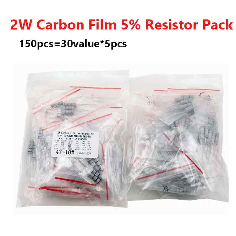 2W Carbon Film Resistor Pack 5% Sample Pack 0.1R-750R 1K-820K Common Resistors 30Value Accuracy 5% 150pcs