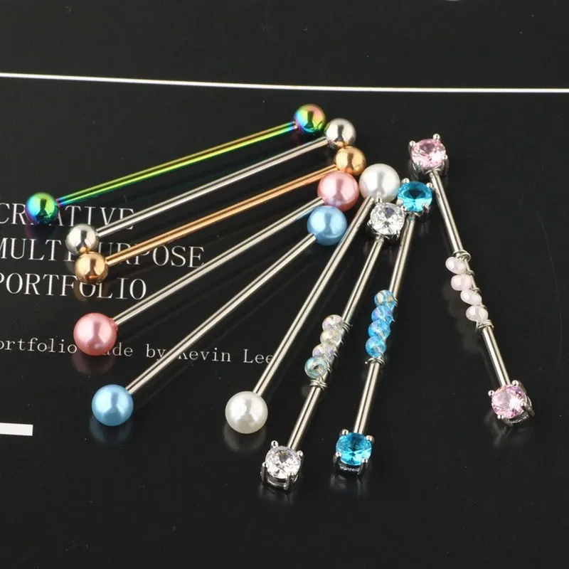 Industrial Bridge Piercing Jewelry, Long Straight Bar Stud Earrings- Double Ear Industrial Piercing Kit Included
