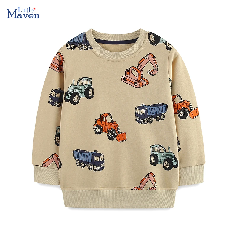 Little maven Spring Autumn Children\'s Clothing Excavator Boys Hoodie Cartoon Car Sweatshirts Baby Boys Tops Cotton Kids Pullover