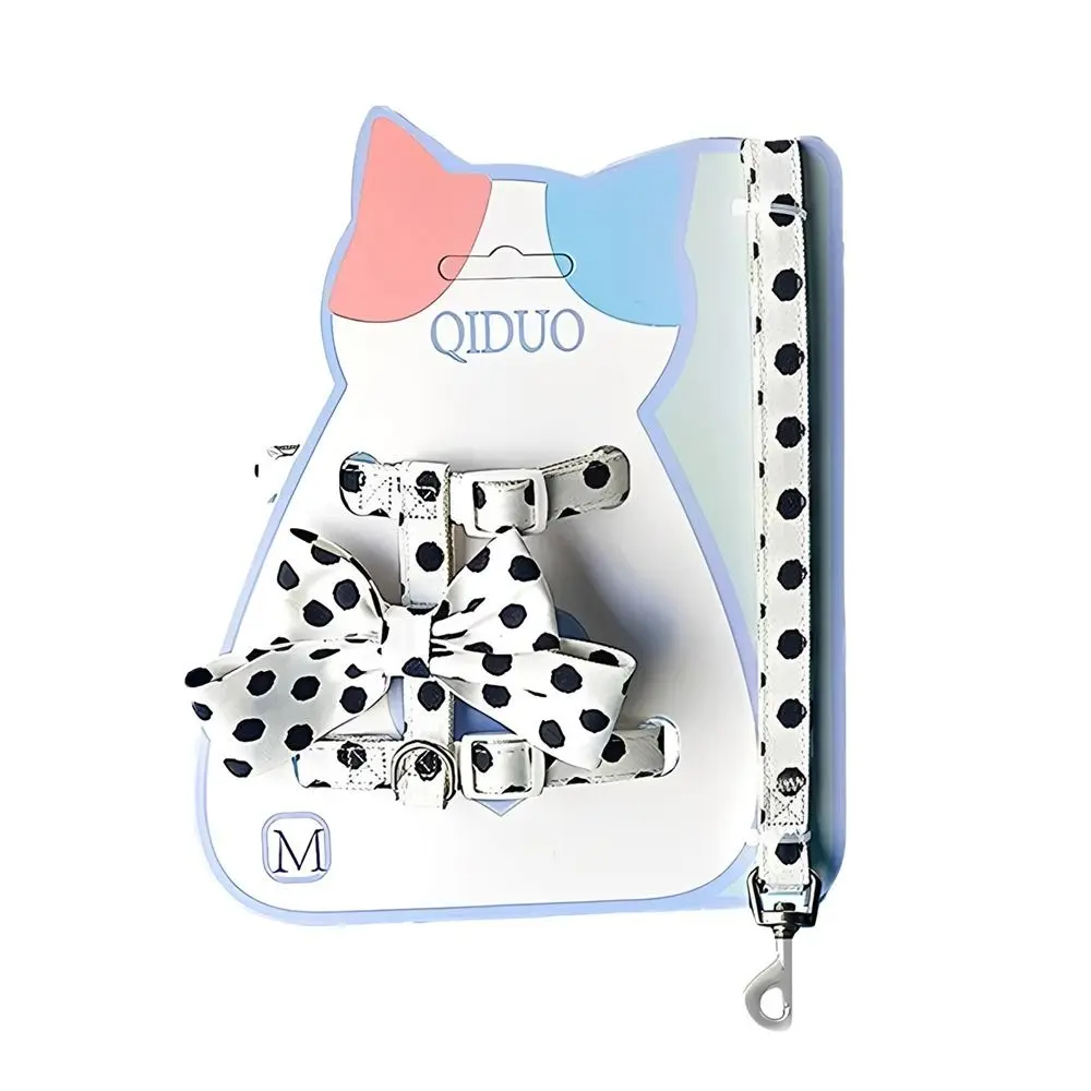 Cute Polka Dot Pet Vest Harness Adjustable Bowknot Pet Traction Rope with Collar Walking Leads Cat