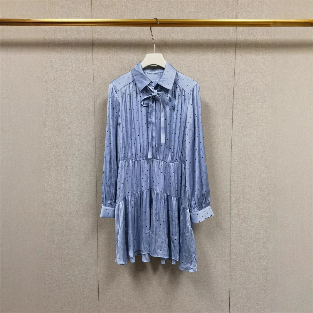 【هدية مجانية】أنيقة 2025 أوائل الخريف موضة جديدة حجر الراين مزين ربطة القوس فيونكة قميص طوق فستان المرأة