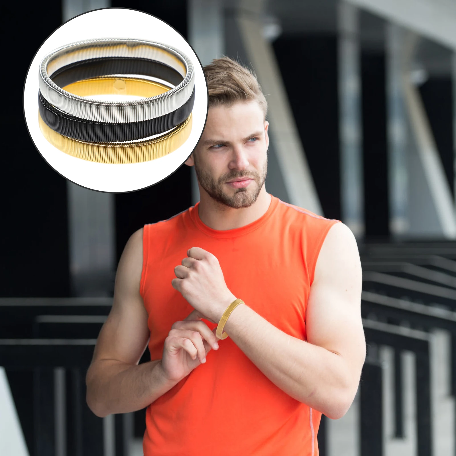 

6pcs Metal Bracelets Sleeve Garters Black2Gold2Silver2 Elastic Armbands for Men Long Sleeve Shirt Garters Arm Cuffs
