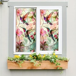 Hummingbird Flower Glass Window Electrostatic Stickers Anti-collision Living Room Decoration Non Adhesive Glass Privacy Sticker