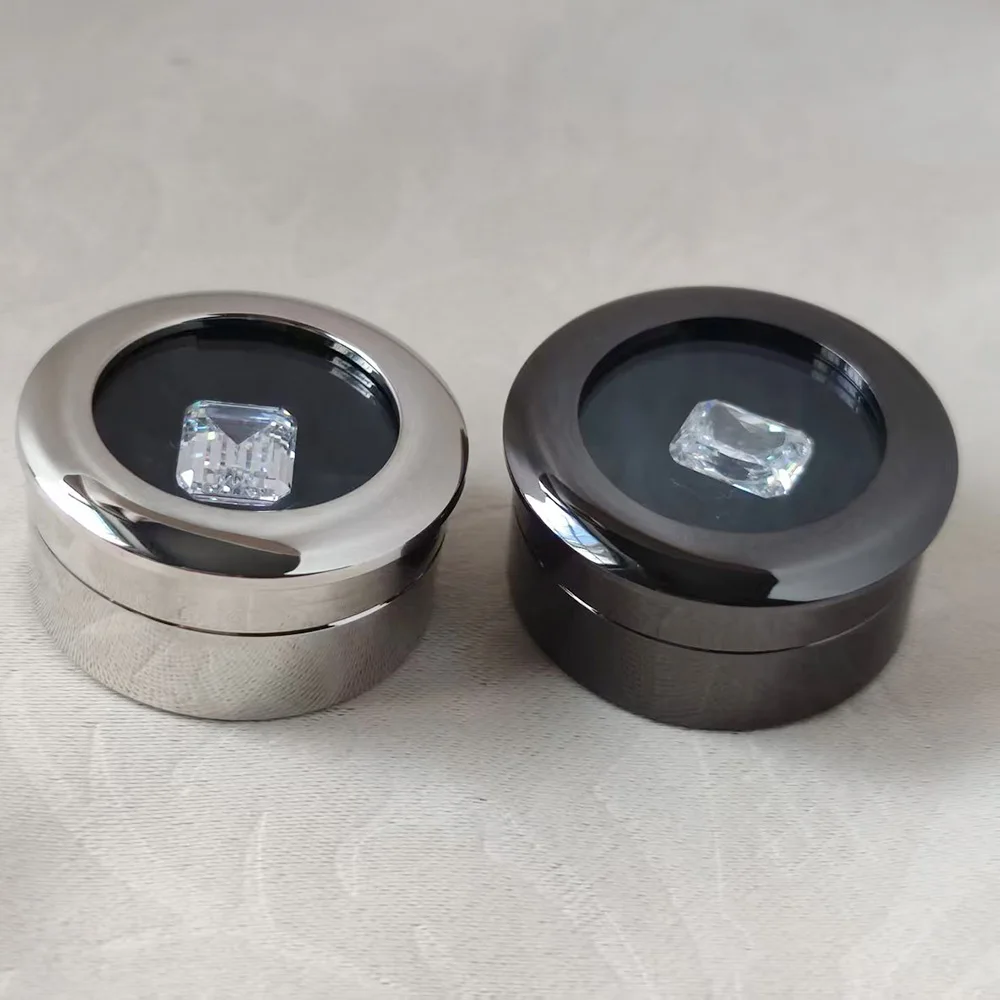 Black Round Diamond Display Box Stone Gem Storage Case Store Show Gemstone Organizer Silver Metal Diamond Gift Packaging Box