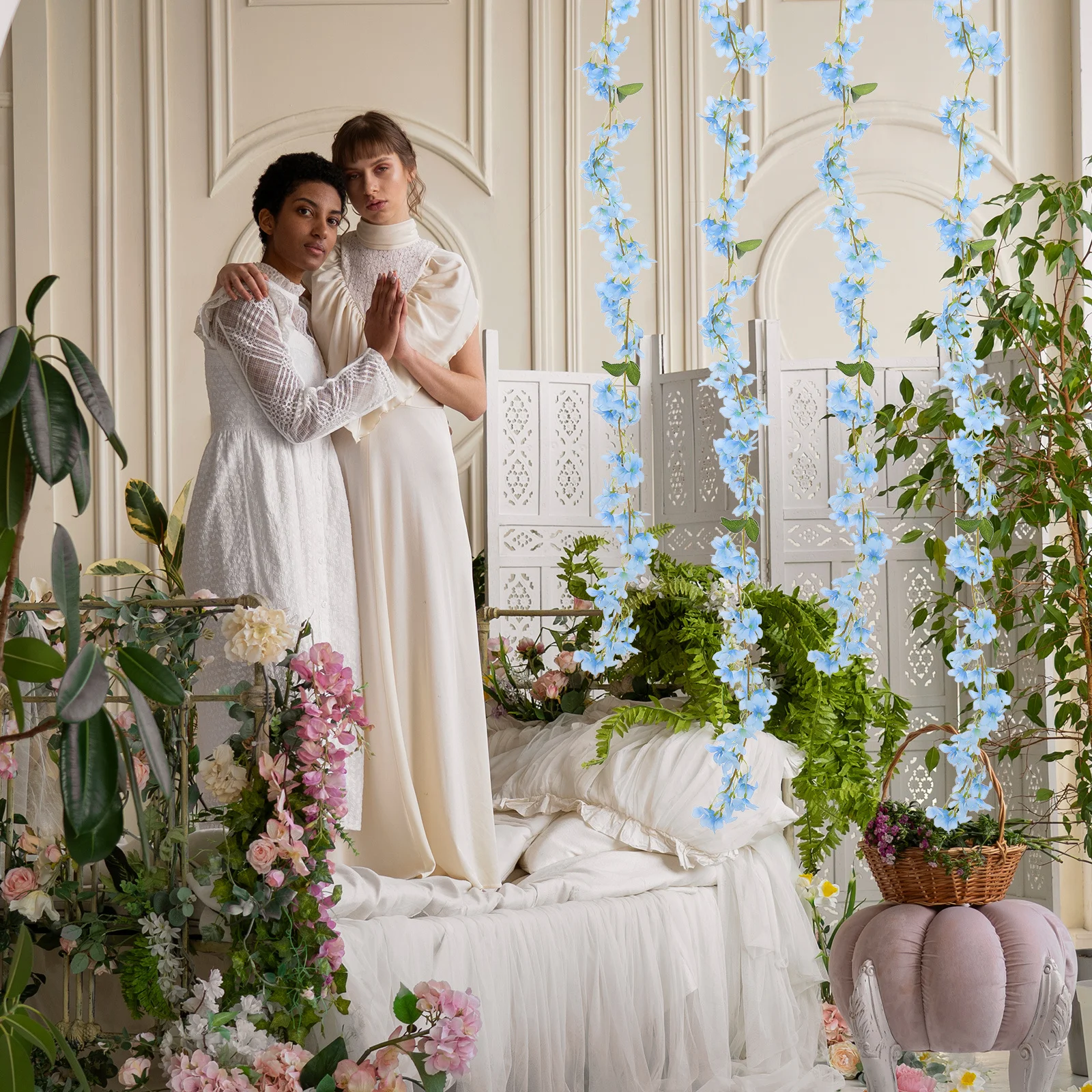 

2pcs Artificial Flower Vine Simulated Hanging Garland For Wedding Party Home Garden Decor Spring Floral Fake Flowers