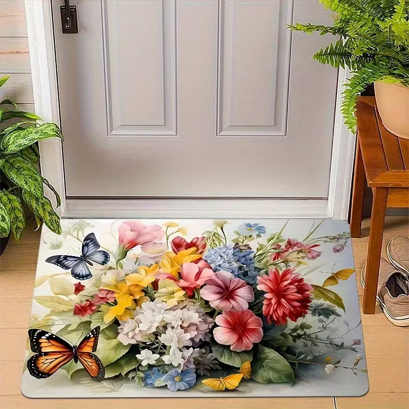 VIKAMA Floral Butterfly Doormat Noise-Reducing Comfortable Soft Warm Entryway Doormat Bathroom Toilet Carpet Home Decor