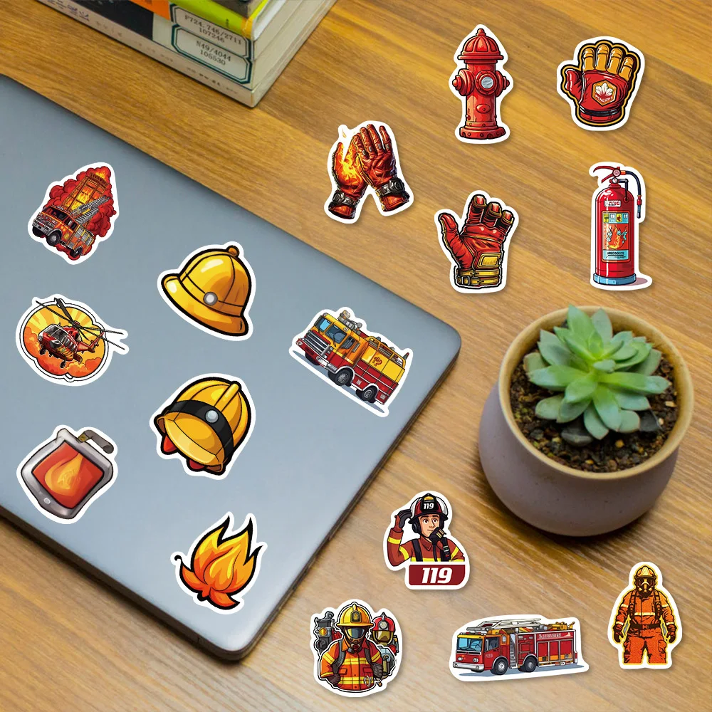 10/30/61PCS Cartoon Firefighter Hero Fire Truck Stickers DIY Laptop Luggage Skateboard Graffiti Decals Fun for Kid Toys Gift