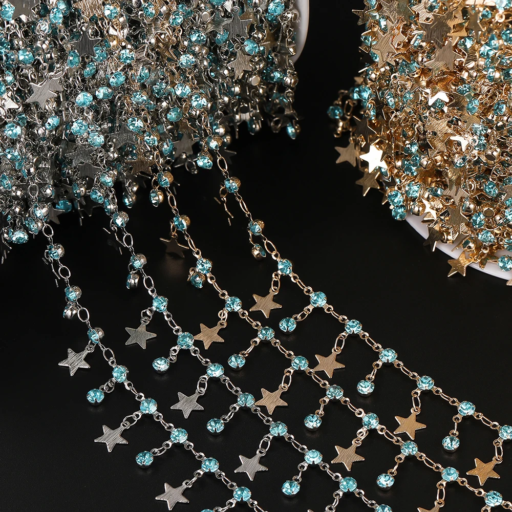 1Meter Star Chains Micro Inlay Crystal Stars Copper Chains for Handmade Bracelet Necklace Supplies DIY Jewelry Making Components