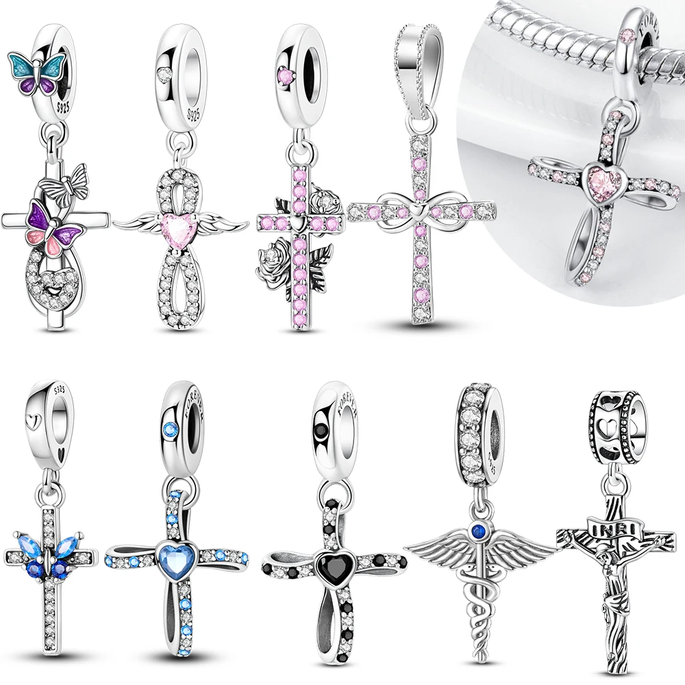 

Подвески из стерлингового серебра 925 пробы, подвески-крестики, бусины, ювелирные изделия, подходят для оригинального браслета 925 для женщин, подарок «сделай сам»