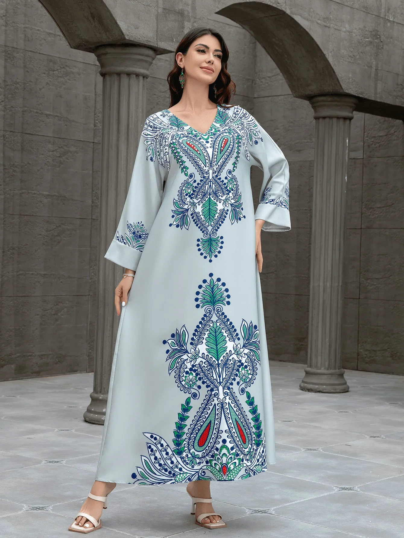 Eid Moslim Abaya Voor Vrouwen Print Jurken Jalabiya Parels Vestidos Arabische Islam Lang Gewaad Ramadan Marokko Dubai Abaya Kaftan 2026