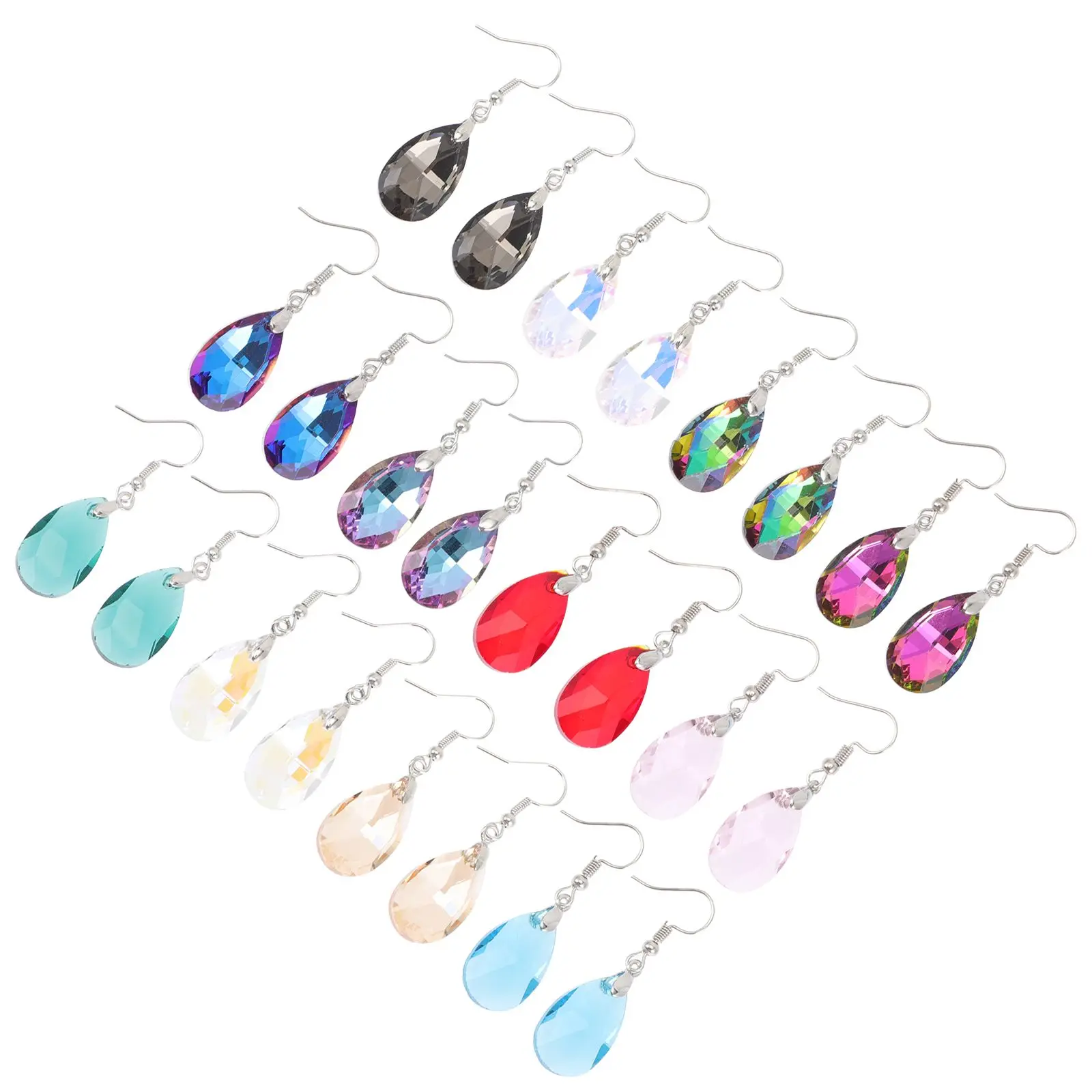 

12 Pairs Crystal Earrings Women Fashion Multicolor Dangle Ear Hooks Comfortable Wear Daily Evening Accessories Gifts