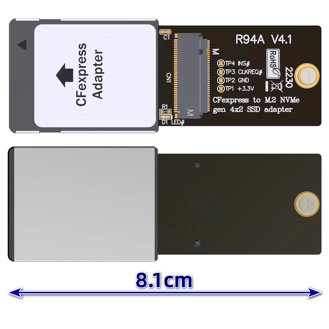 

XT-XINTE PCI-e 4.0 CFexpress to M.2 NVMe 2230 M-key Gen 4x2 SSD Adapter Riser Card R94A for Canon R5 Z6Z7 XBOX CH SN530 SSD