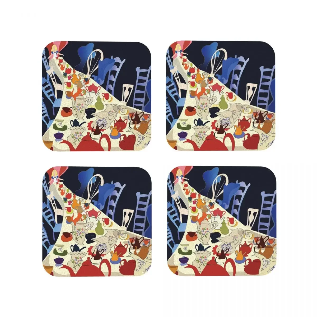 The Mad Tea Party Coasters Coffee Mats Leather Placemats Mug Tableware Decoration & Accessories Pads for Home Kitchen Dining Bar