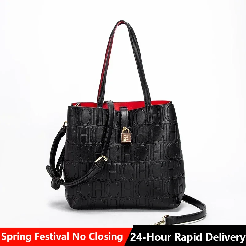 

CH Large Capacity Handbag Luxury Brand Temperament Letter Print with Lock Design 2025 Trendy Women's Crossbody Bag