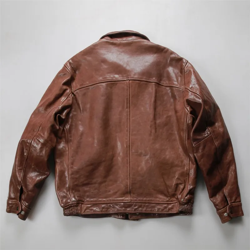 All-vegetable-tanned cowhide men's lapel casual leather