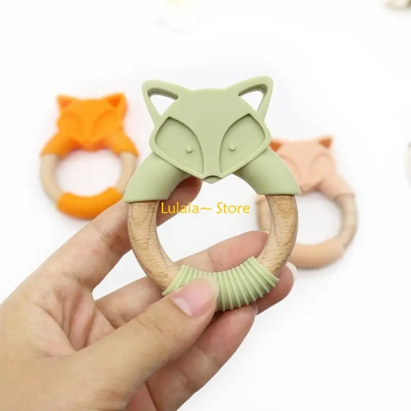 Y4QA การ์ตูน Animal Baby Teether Silicone Beads Rattle Molar Soother Shoother Nursing Othething Chewing Toy Shower