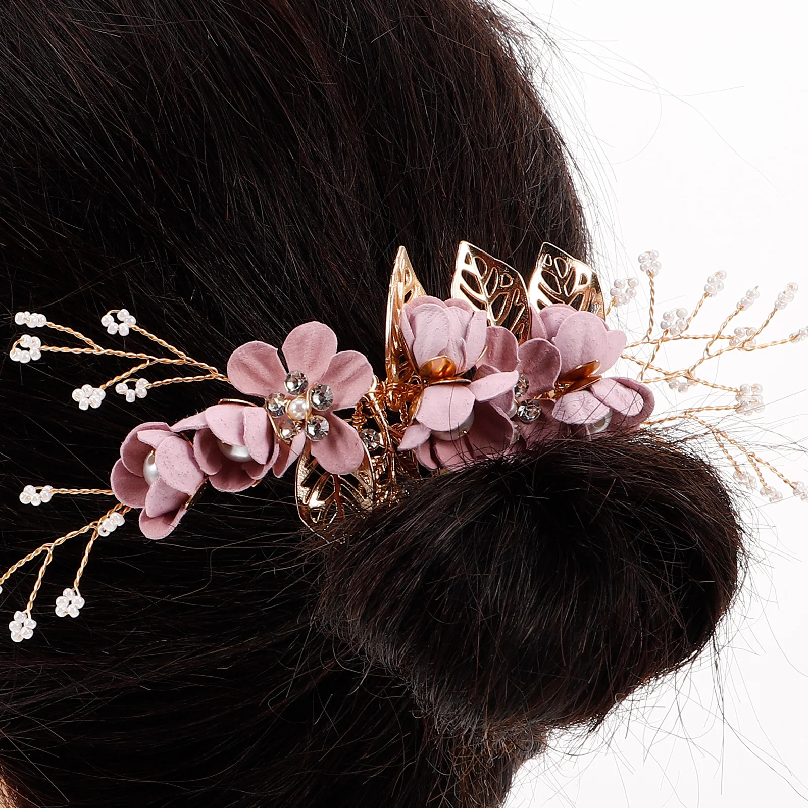 

Purple Bridal Hair Comb Elegant Floral Pearl Rhinestone Wedding Hair Accessories Bridesmaids Rhinestone Barrette
